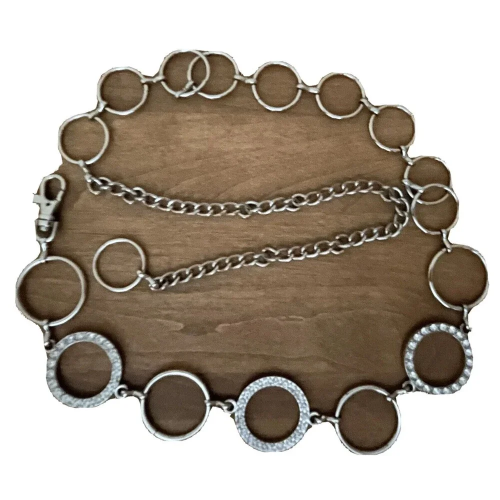 Belly Belt Chain Link Metal Rhinestone Jewel Silver Circle Body Waist Hip‎ Y2K